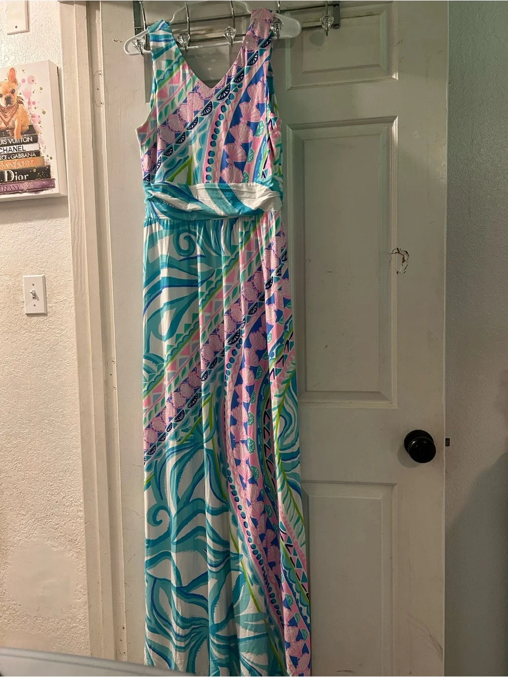Lilly Pulitzer Sleeveless Maxi Dress in Aqua, Pink & White - Picture 1 of 3
